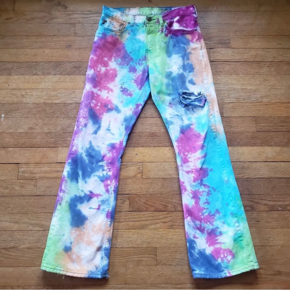 Hollister Tie Dye Destroyed Spring sz W28” x L30”  100% Cotton Festival Hippie